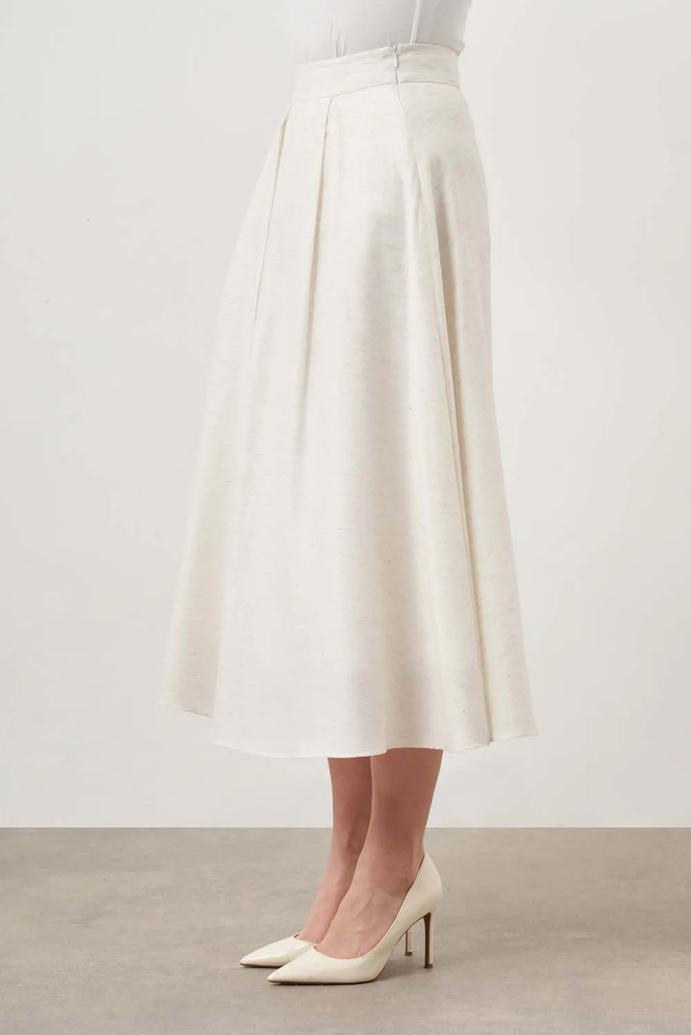#1 Best Seller: Mizalle Midi Skirt Ecru Apparel  Last Chance!