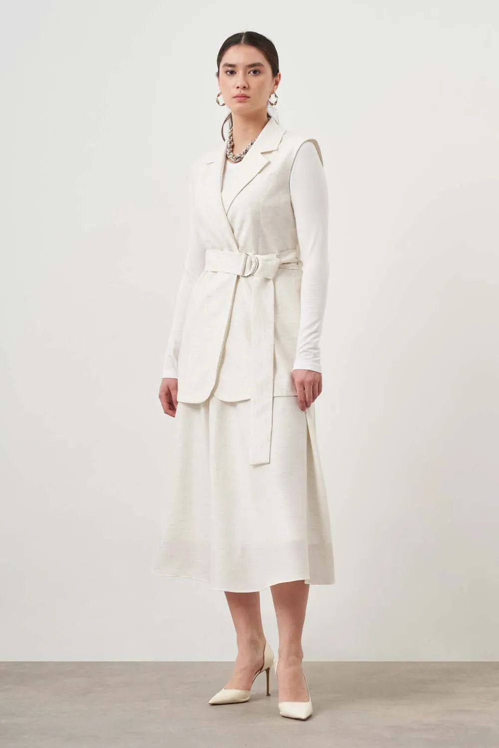 #1 Best Seller: Mizalle Midi Skirt Ecru Apparel  Last Chance!