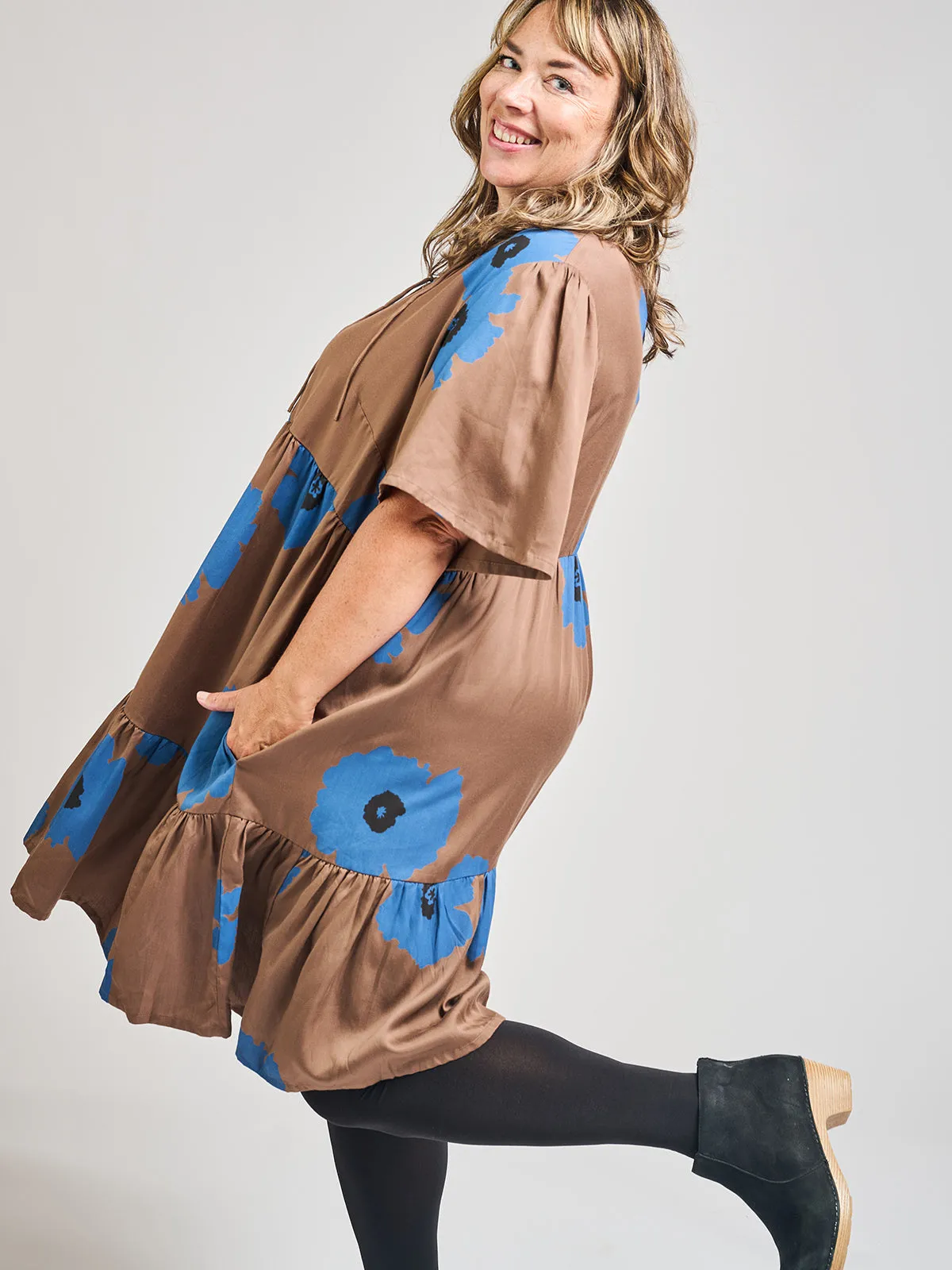Affordable Luxury Adelaide Tiered Plus Size Mini Dress - Dark Oak  Going Fast!