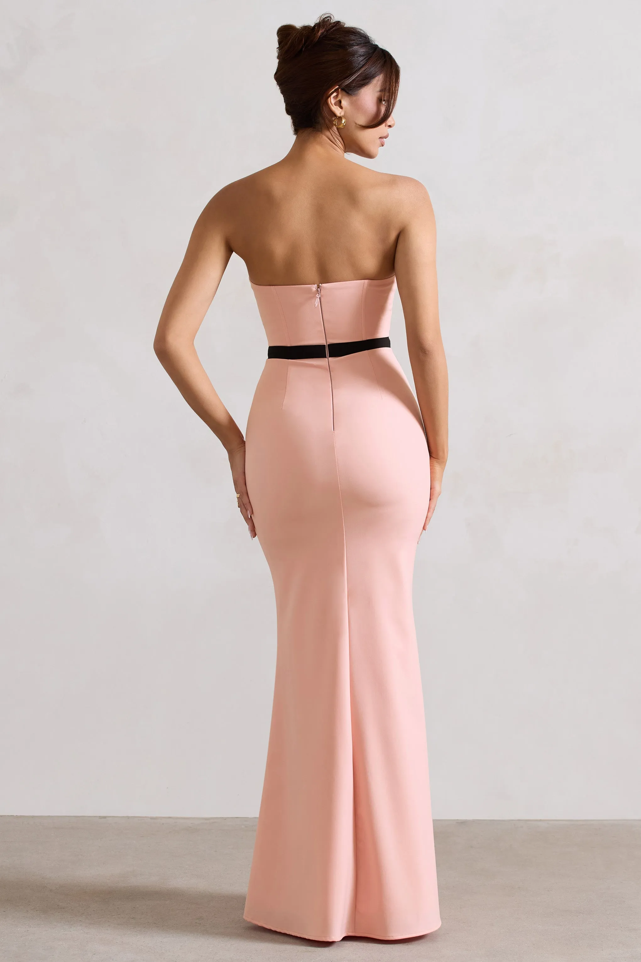 Albi | Pink Structured Strapless Corset Maxi Dress With Bow Club L London