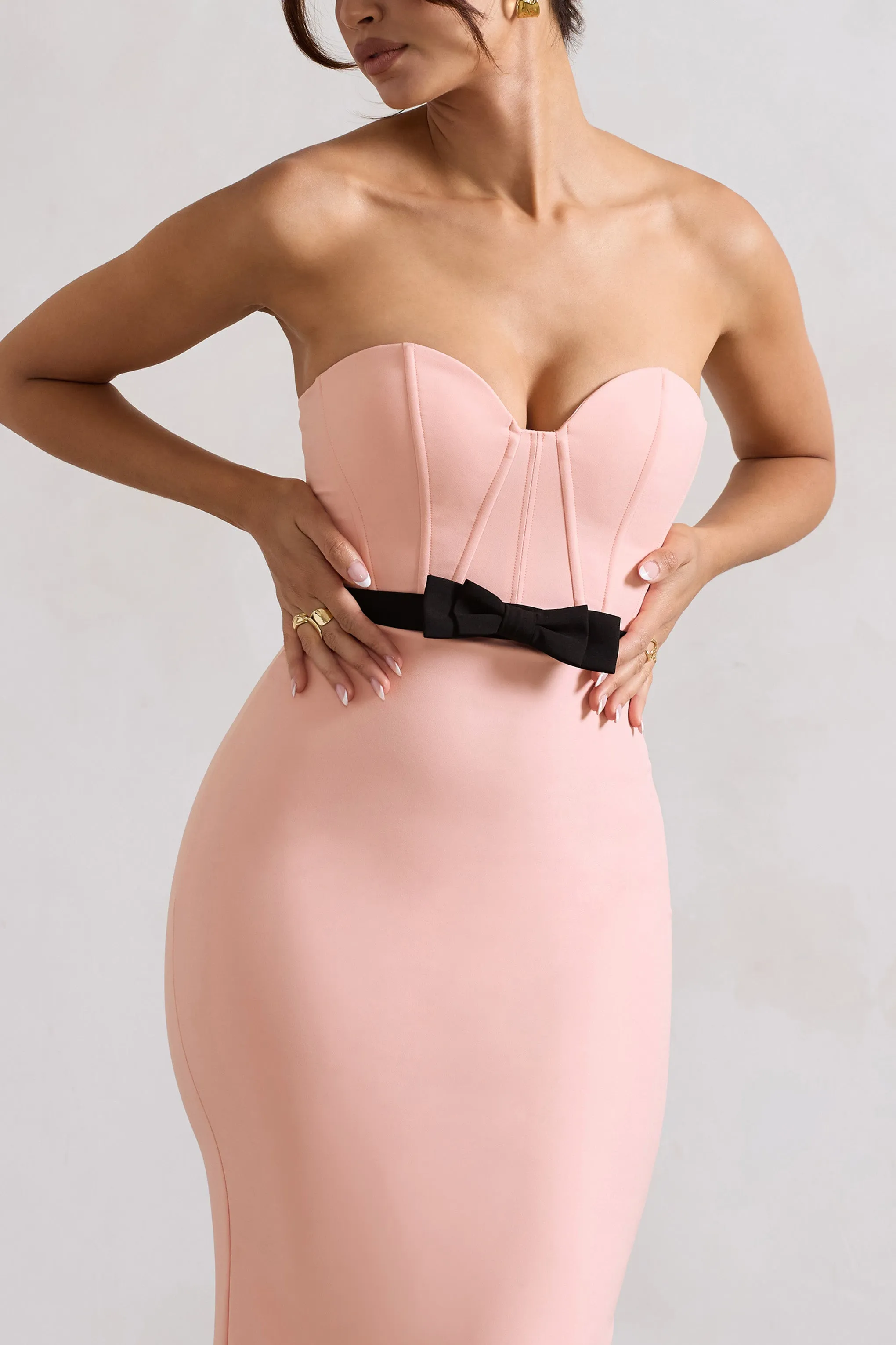 Albi | Pink Structured Strapless Corset Maxi Dress With Bow Club L London