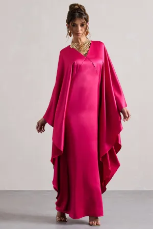 Alohi | Hot Pink Satin Plunge Cape Maxi Dress Club L London