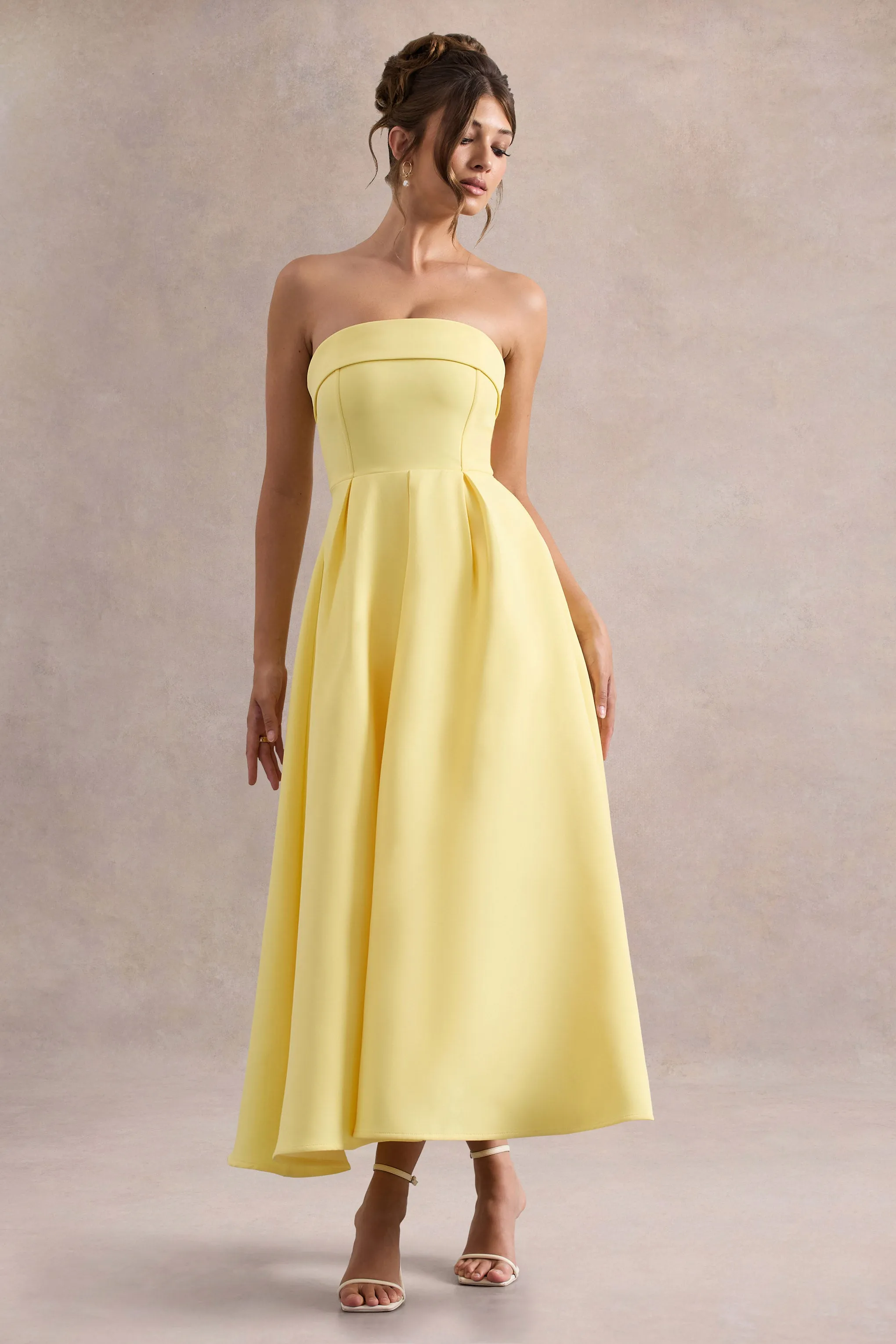 Annalise | Lemon Bandeau Skater Midi Dress Club L London