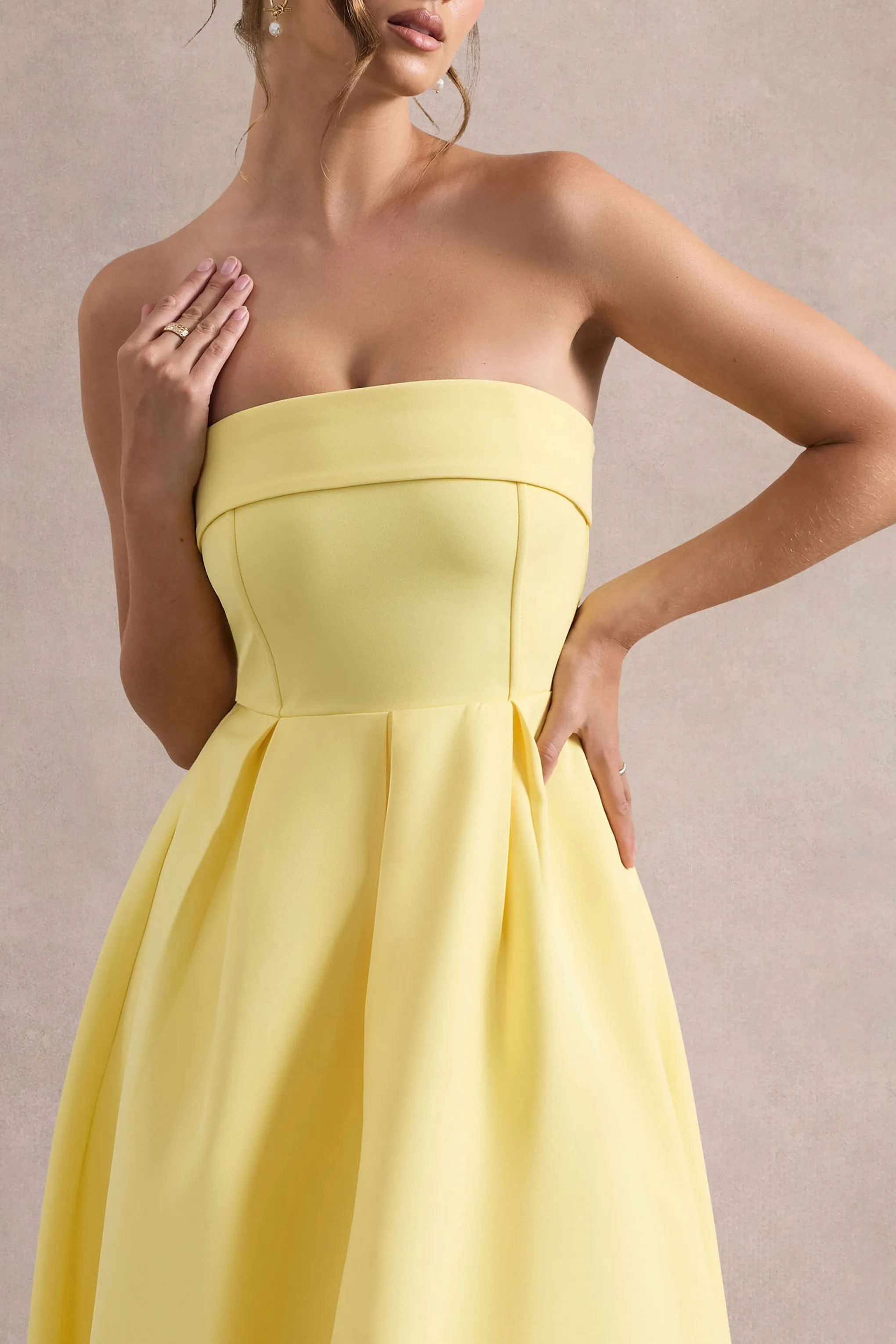 Annalise | Lemon Bandeau Skater Midi Dress Club L London