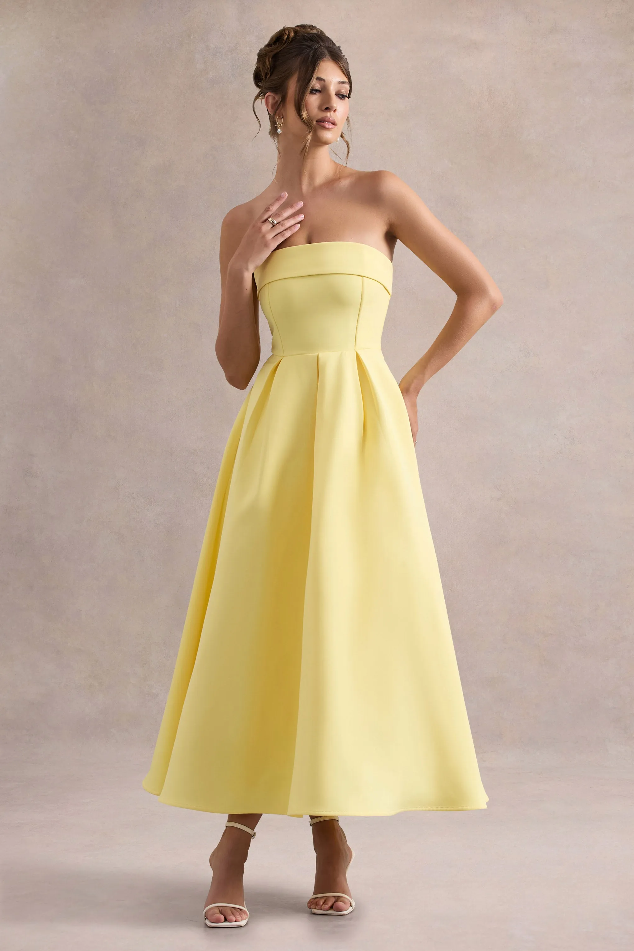 Annalise | Lemon Bandeau Skater Midi Dress Club L London
