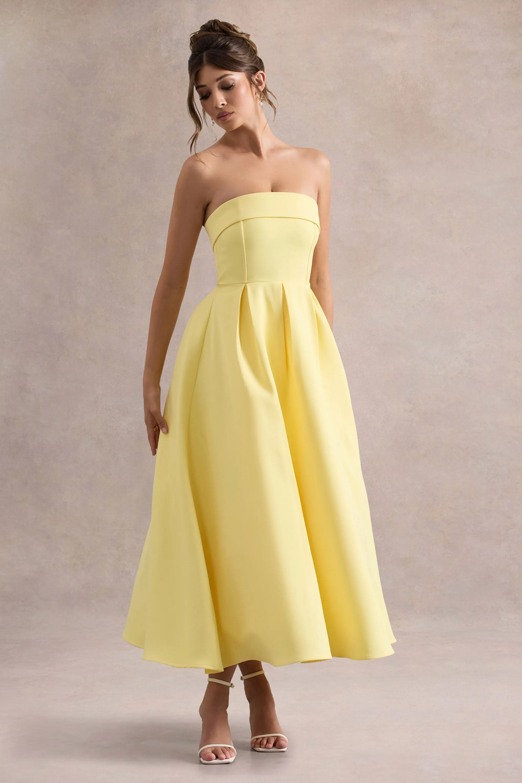 Annalise | Lemon Bandeau Skater Midi Dress Club L London