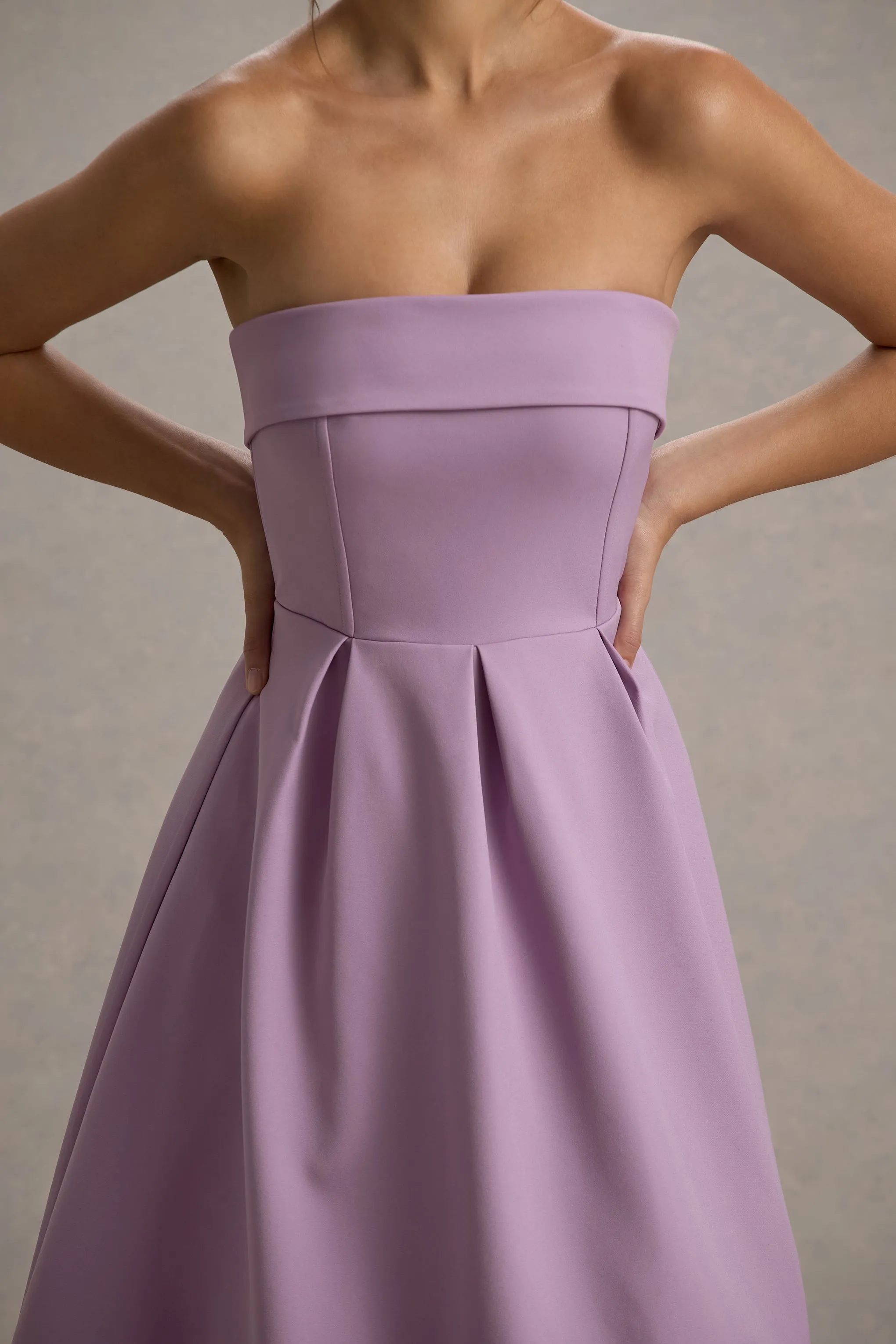 Annalise | Lilac Bandeau Skater Midi Dress Club L London