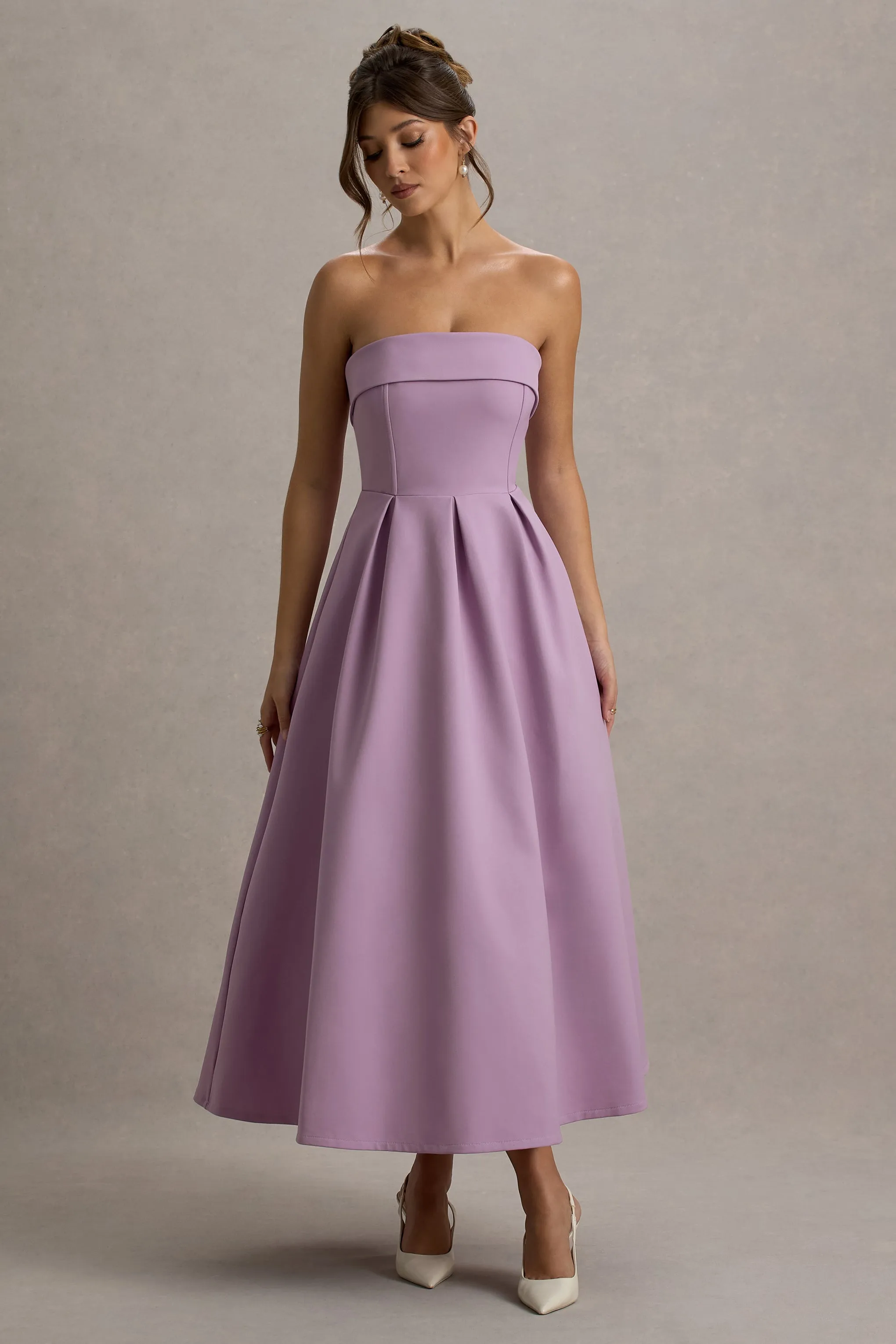 Annalise | Lilac Bandeau Skater Midi Dress Club L London