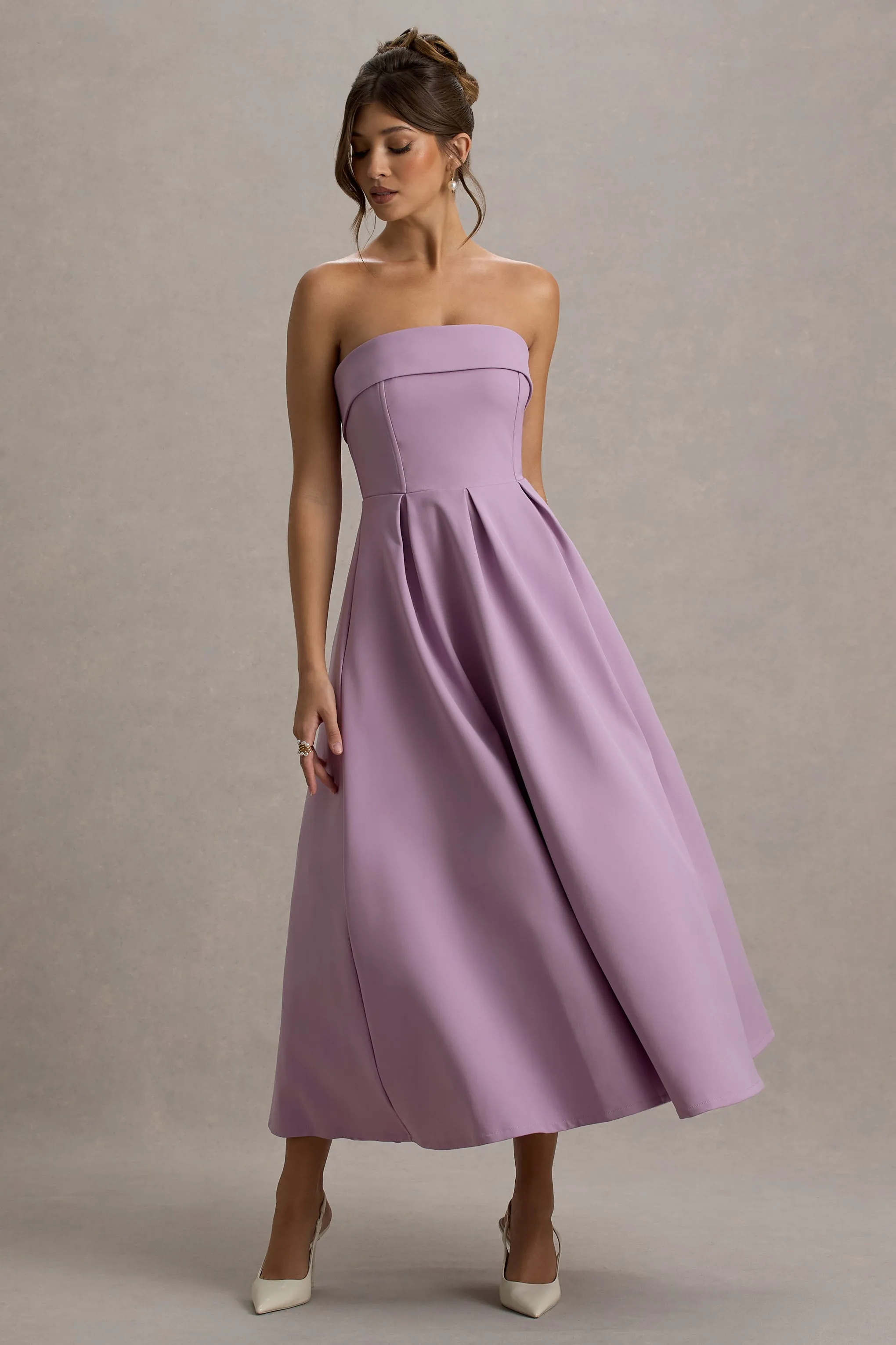 Annalise | Lilac Bandeau Skater Midi Dress Club L London
