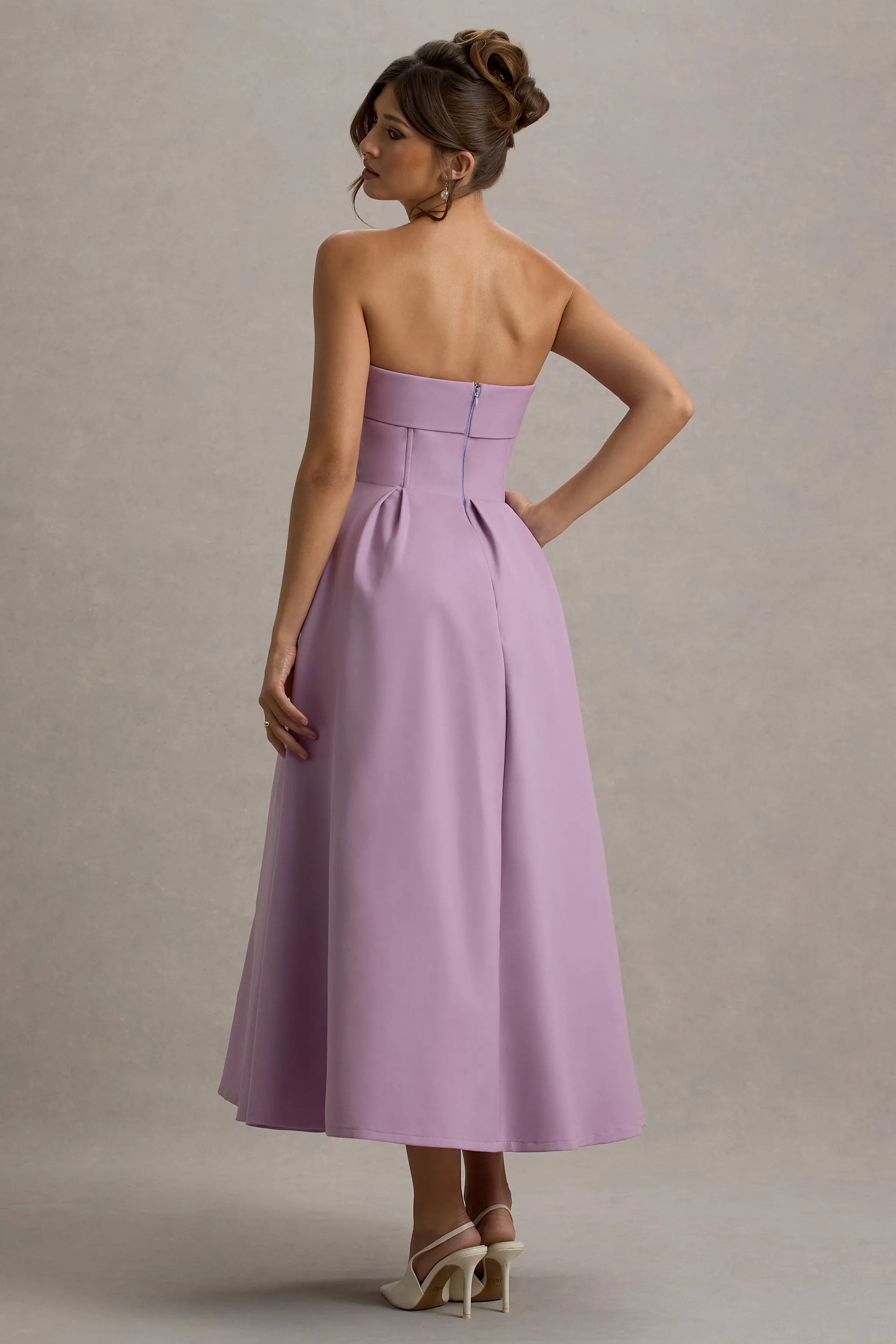 Annalise | Lilac Bandeau Skater Midi Dress Club L London