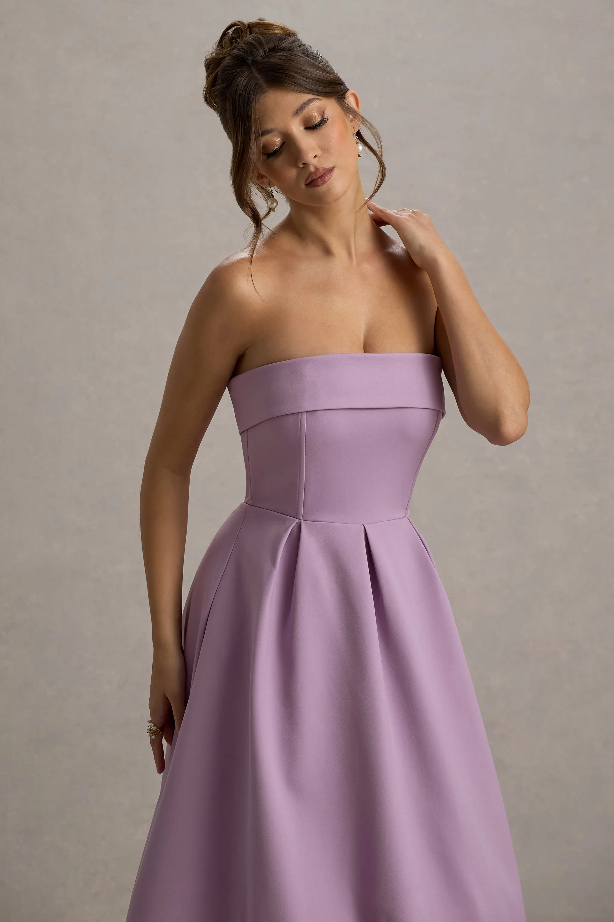 Annalise | Lilac Bandeau Skater Midi Dress Club L London
