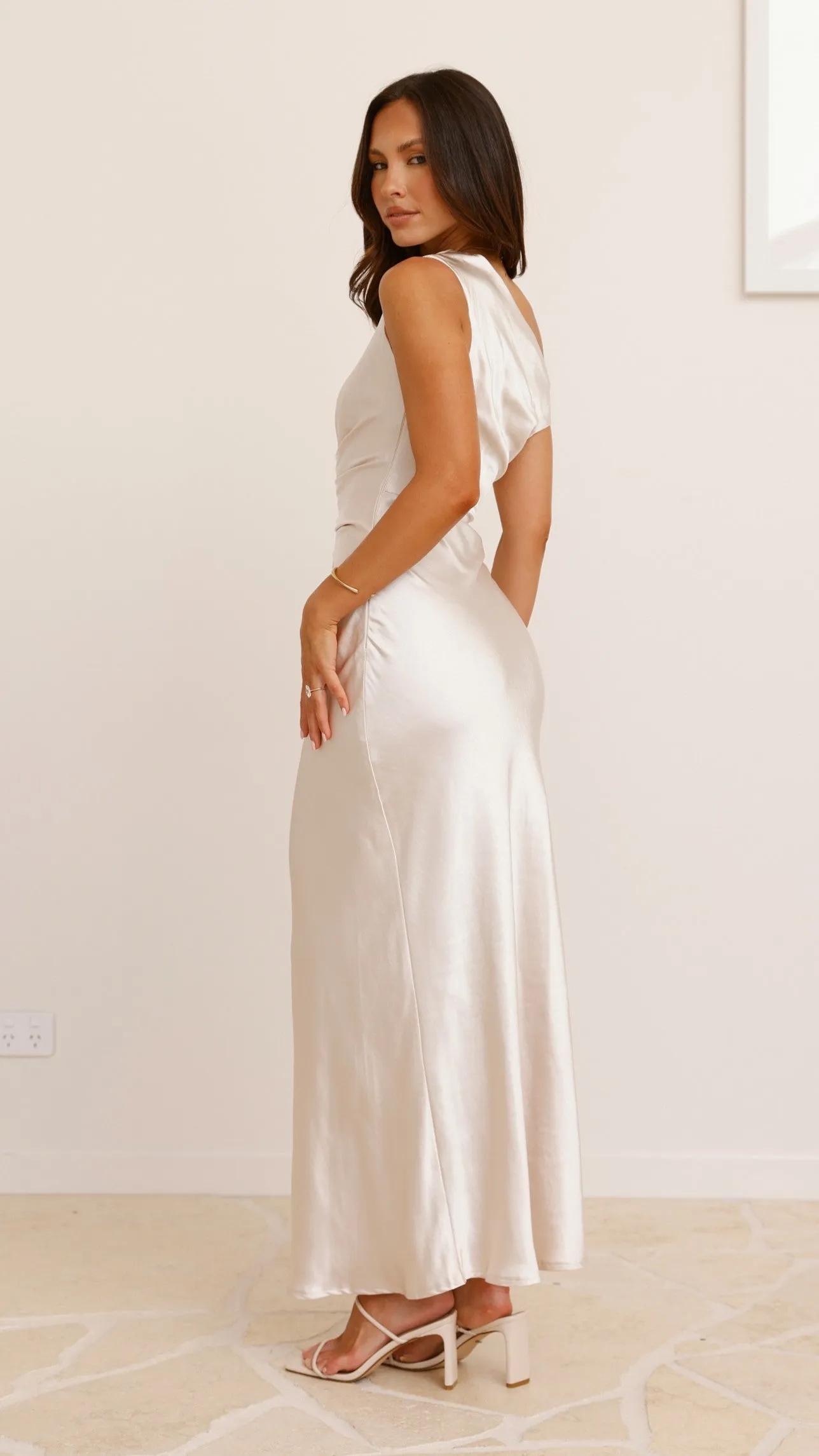 Auria Off Shoulder Maxi Dress - Champagne Billy J