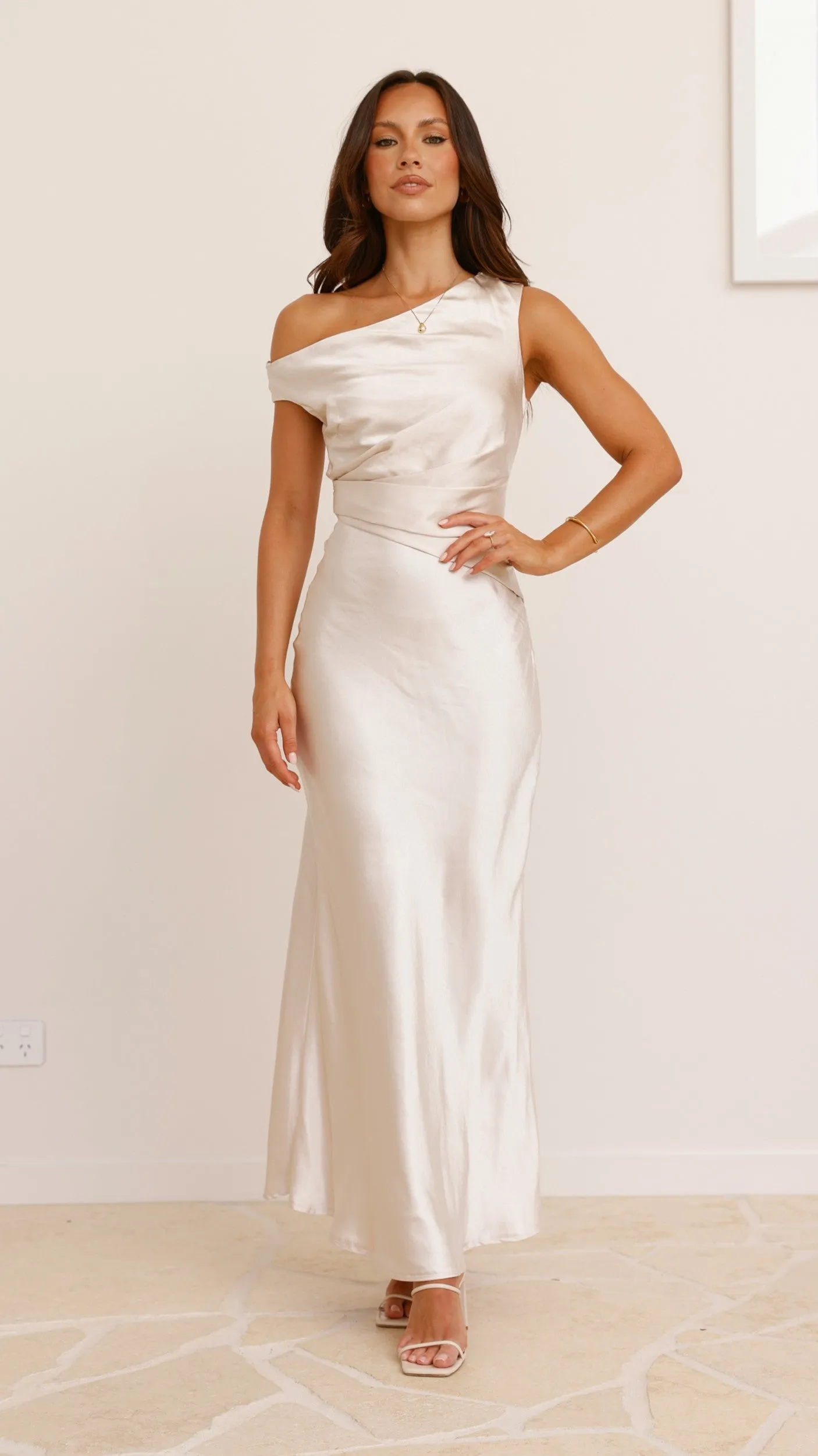 Auria Off Shoulder Maxi Dress - Champagne Billy J