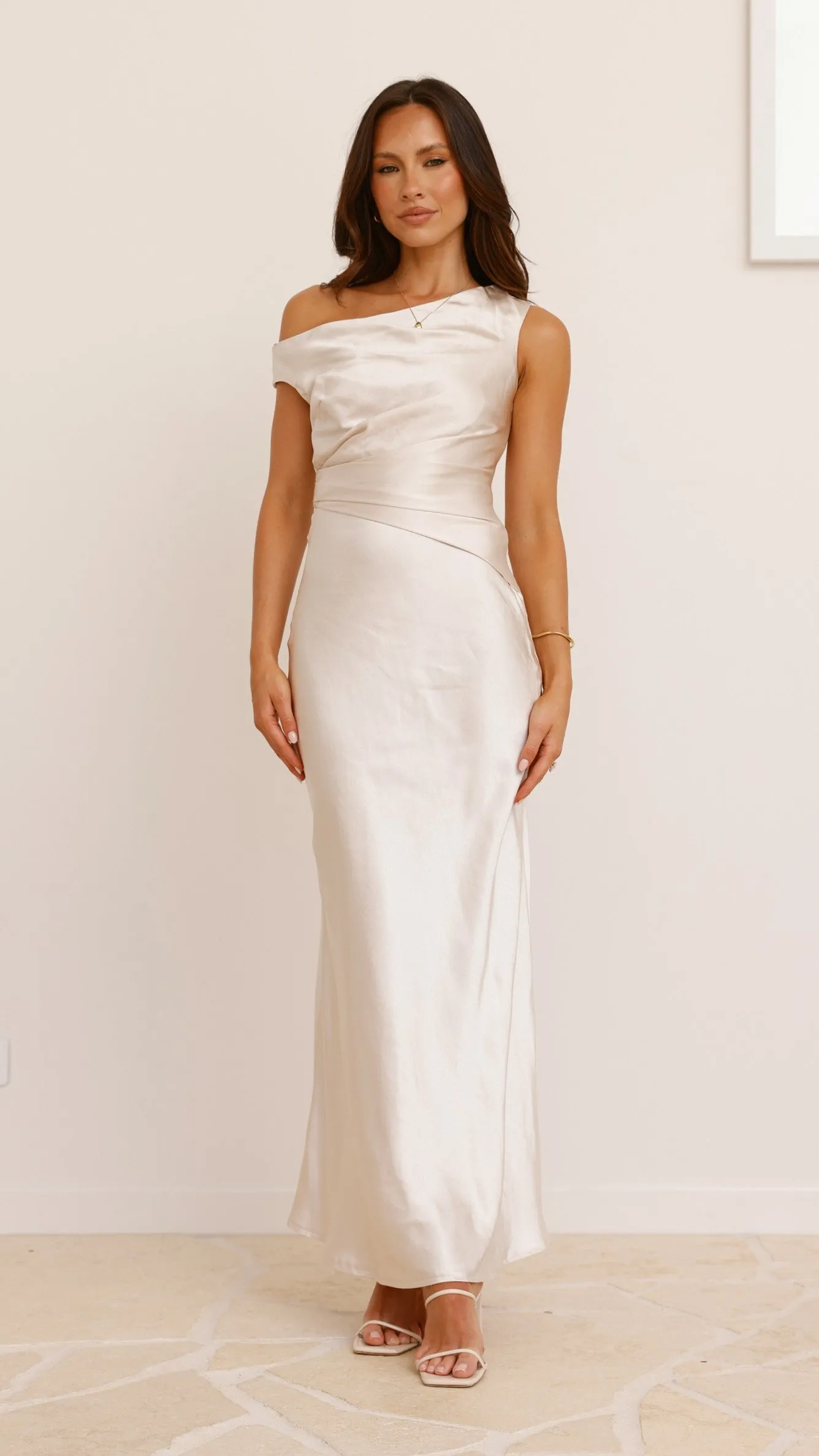 Auria Off Shoulder Maxi Dress - Champagne Billy J
