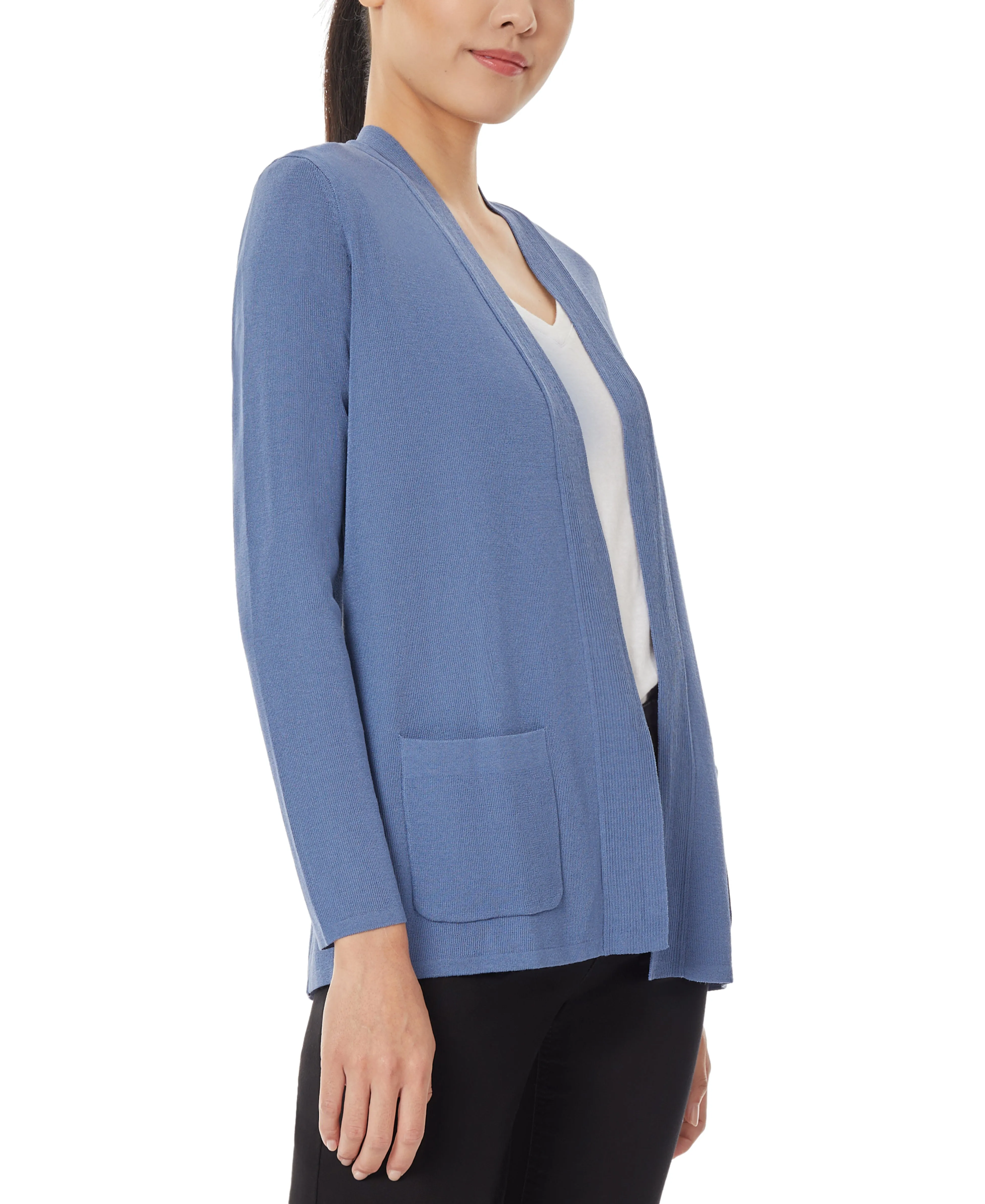 Best-Selling Open Front Ribbed Blue Icon Cardigan  Stylish & Comfortable