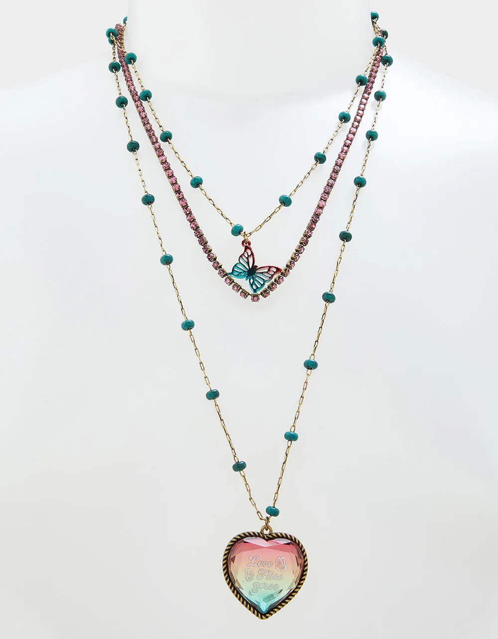 BOHO BUTTERFLY MULTI ROW NECKLACE MULTI Betsey Johnson
