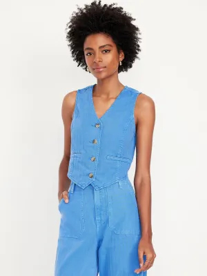 Button-Front Jean Vest