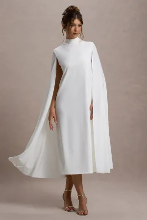 Carnation | White Long-Sleeve Midi Dress With Cape Club L London