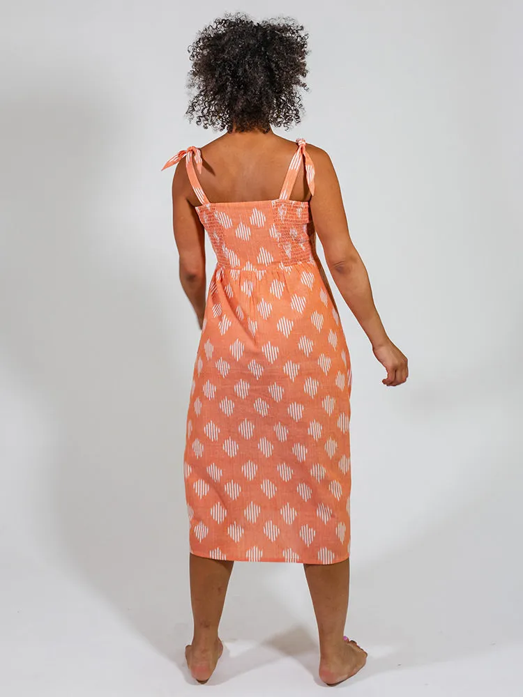 Clearance Price Provence Midi Dress - Peach Ikat  Limited Availability!
