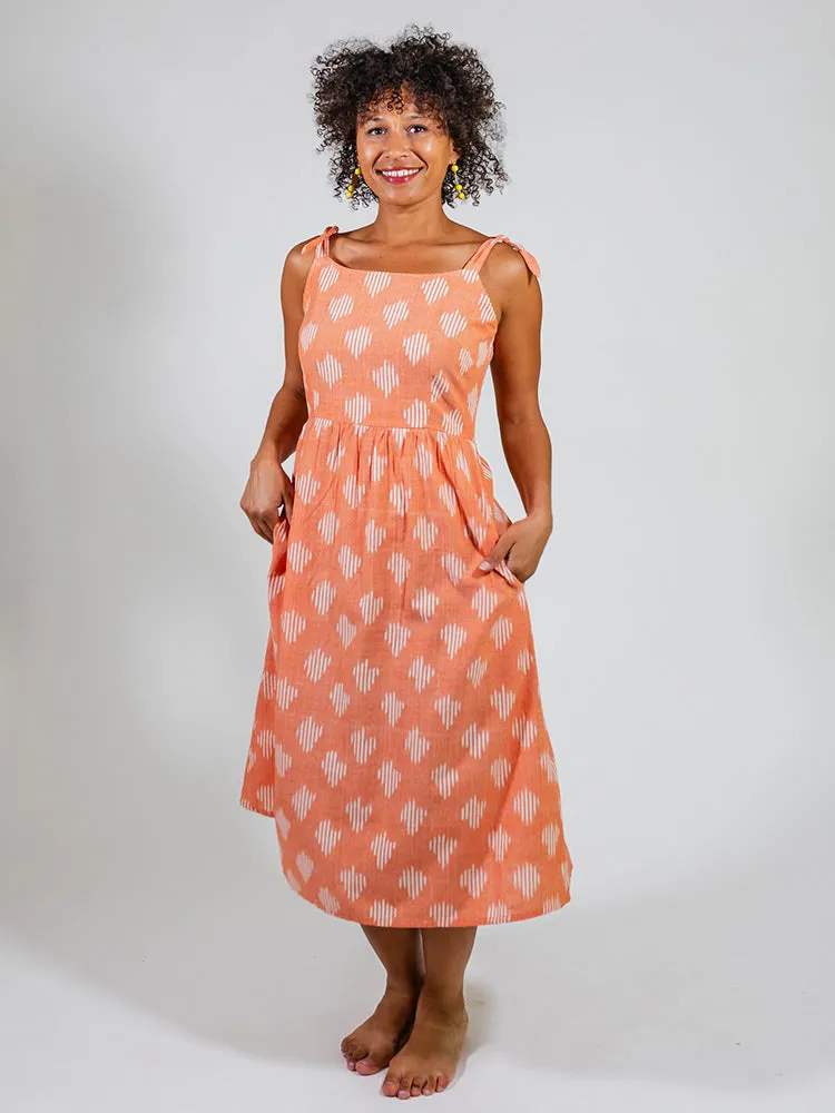 Clearance Price Provence Midi Dress - Peach Ikat  Limited Availability!