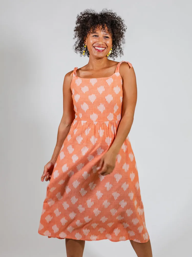 Clearance Price Provence Midi Dress - Peach Ikat  Limited Availability!