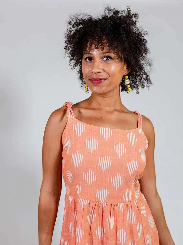 Clearance Price Provence Midi Dress - Peach Ikat  Limited Availability!