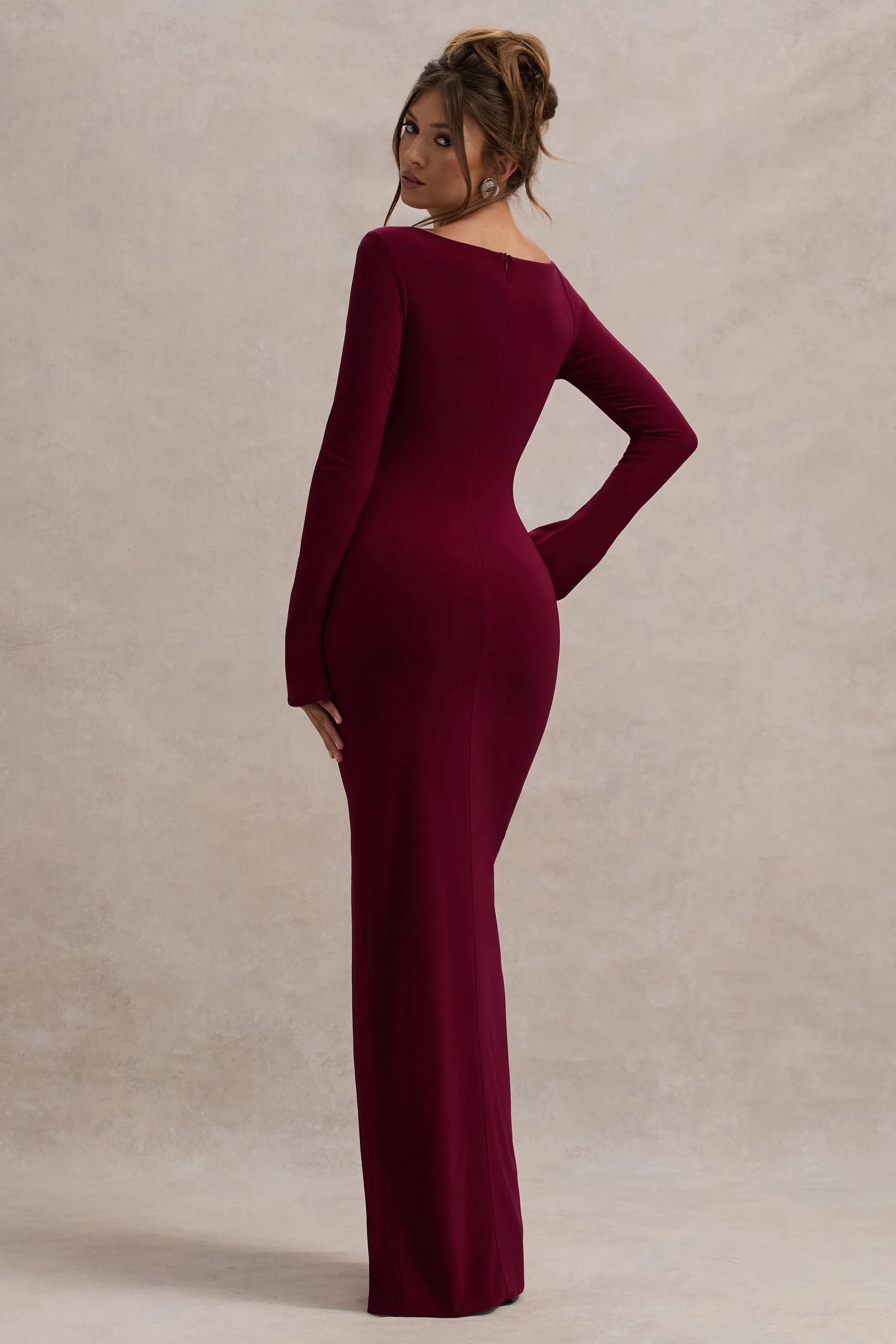 Cosmos | Port Asymmetric Long-Sleeve Split Maxi Dress Club L London