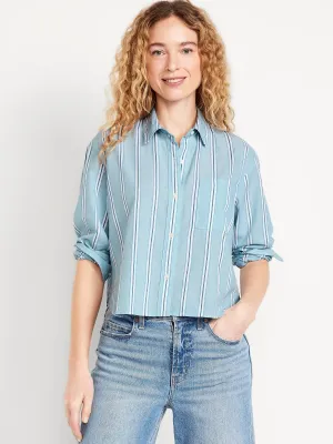 Cropped Button-Down Striped Shirt