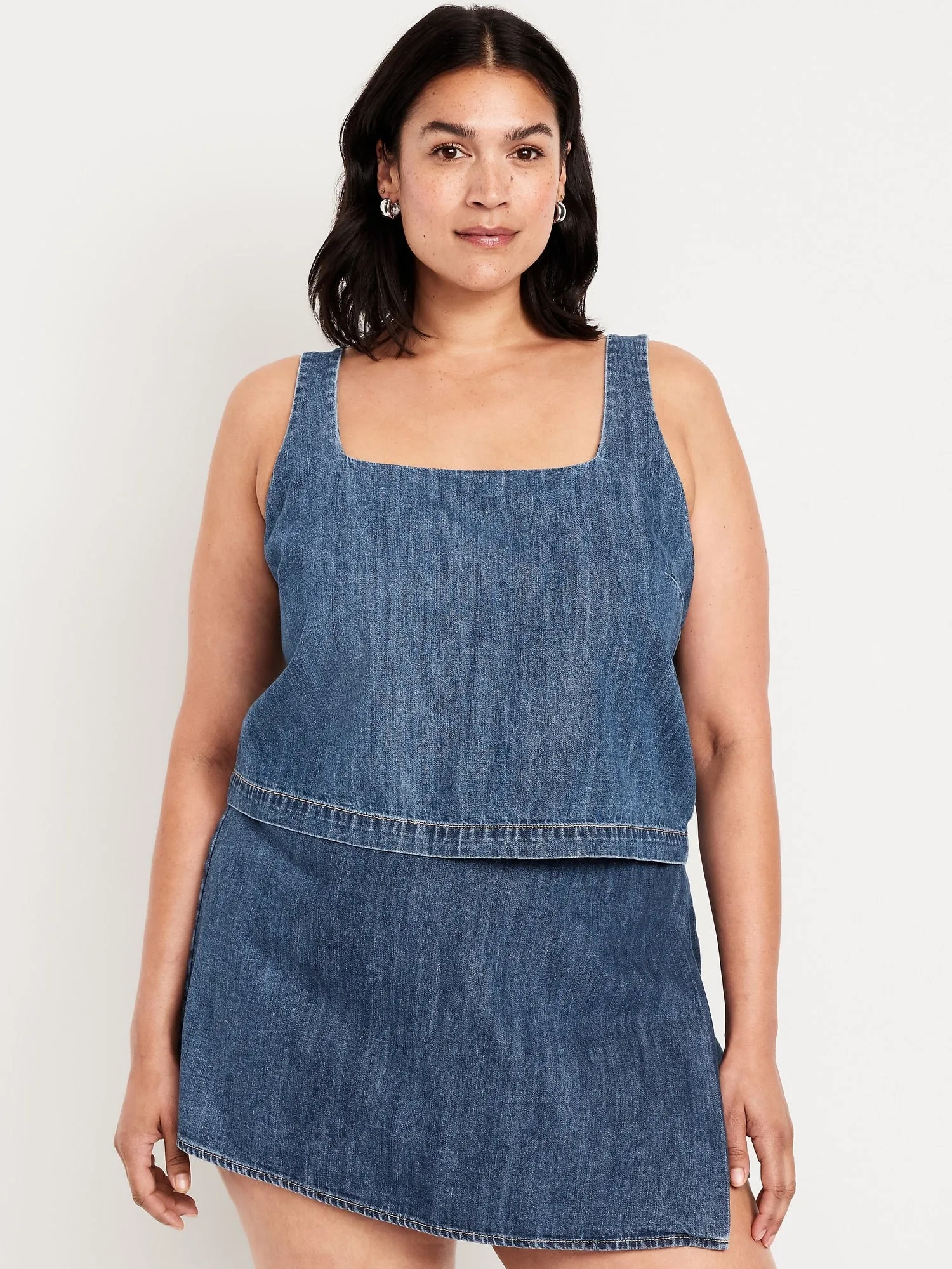 Cropped Square-Neck Denim Top