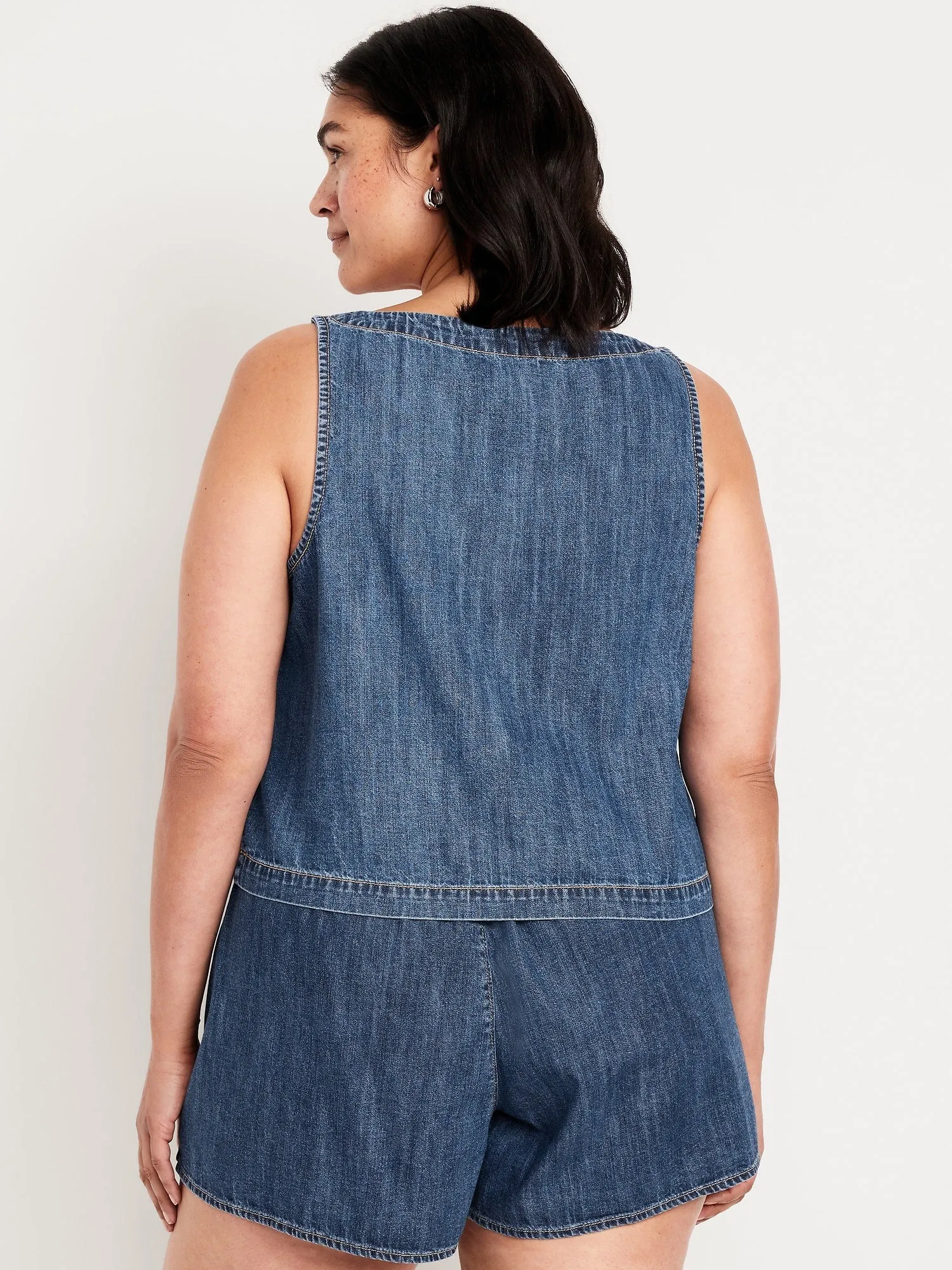 Cropped Square-Neck Denim Top