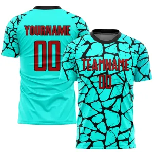 Custom Aqua Red-Black Sublimation Soccer Uniform Jersey FansIdea