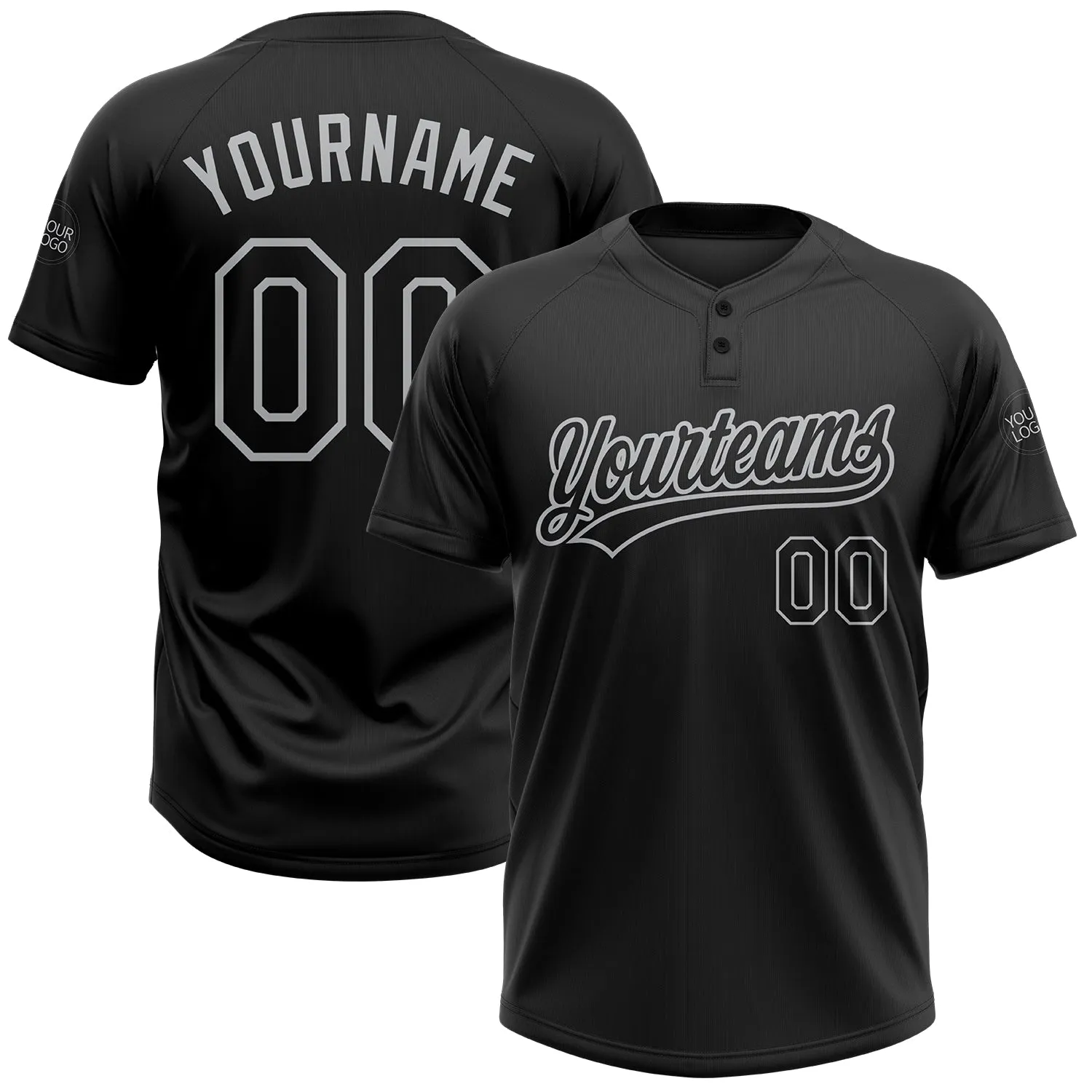 Custom Black Black-Gray Two-Button Unisex Softball Jersey FansIdea