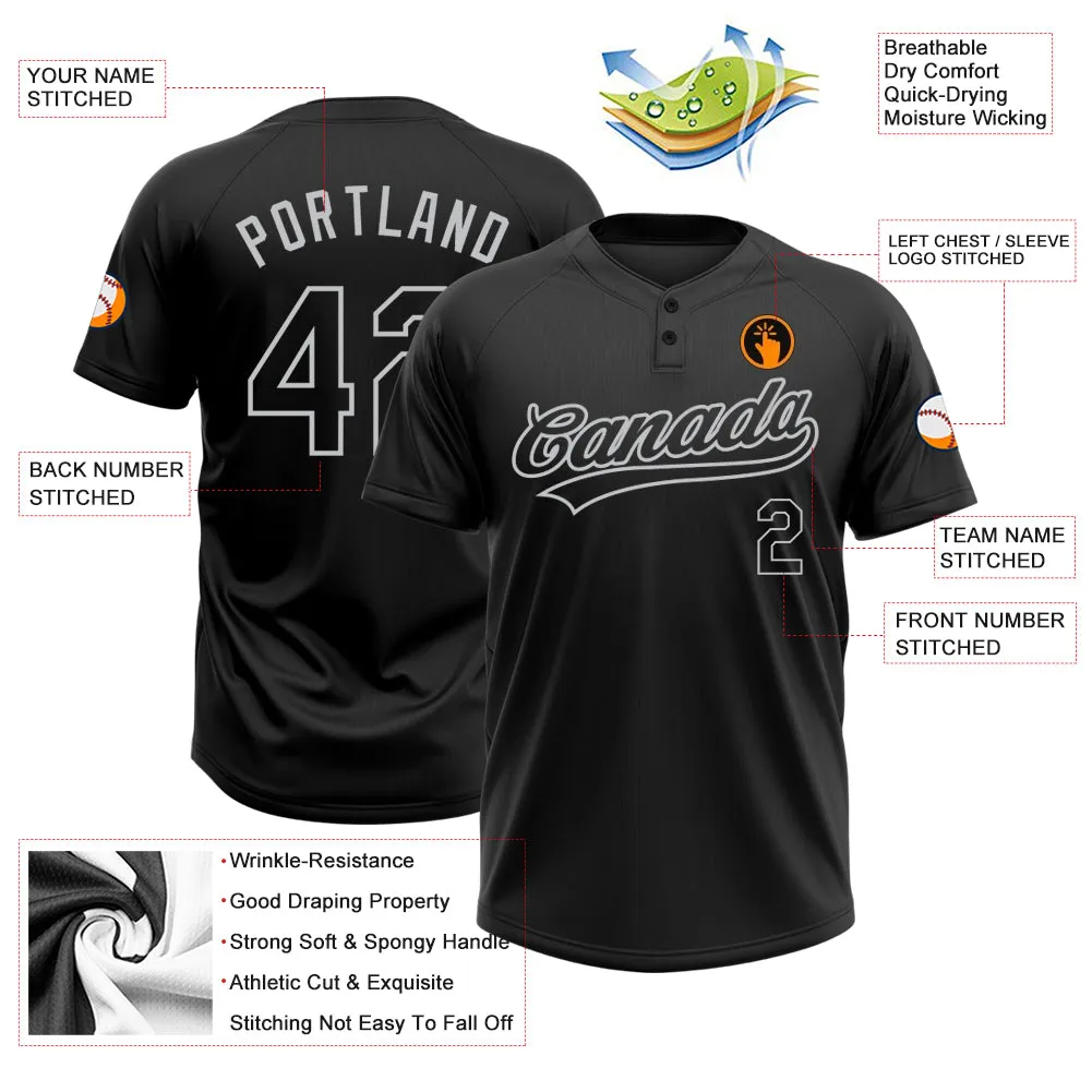 Custom Black Black-Gray Two-Button Unisex Softball Jersey FansIdea