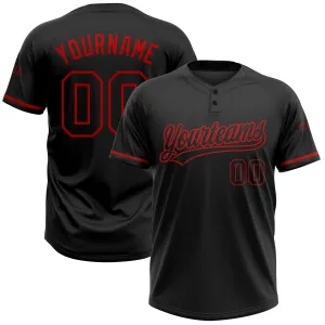 Custom Black Black-Red Two-Button Unisex Softball Jersey FansIdea
