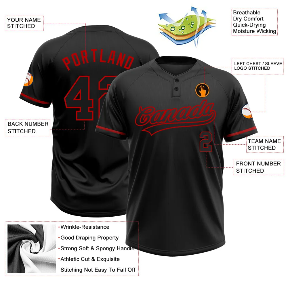 Custom Black Black-Red Two-Button Unisex Softball Jersey FansIdea