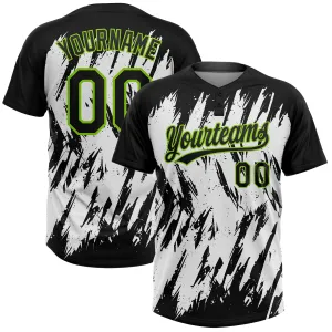Custom Black Neon Green-White 3D Pattern Abstract Sharp Shape Two-Button Unisex Softball Jersey FansIdea