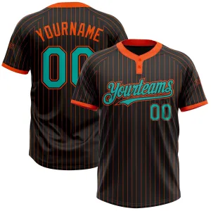 Custom Black Orange Pinstripe Aqua Two-Button Unisex Softball Jersey FansIdea