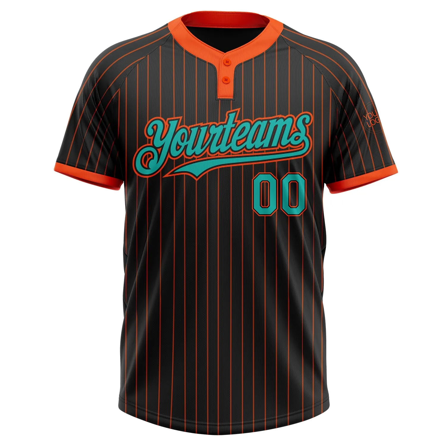 Custom Black Orange Pinstripe Aqua Two-Button Unisex Softball Jersey FansIdea