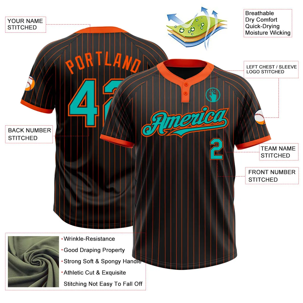 Custom Black Orange Pinstripe Aqua Two-Button Unisex Softball Jersey FansIdea