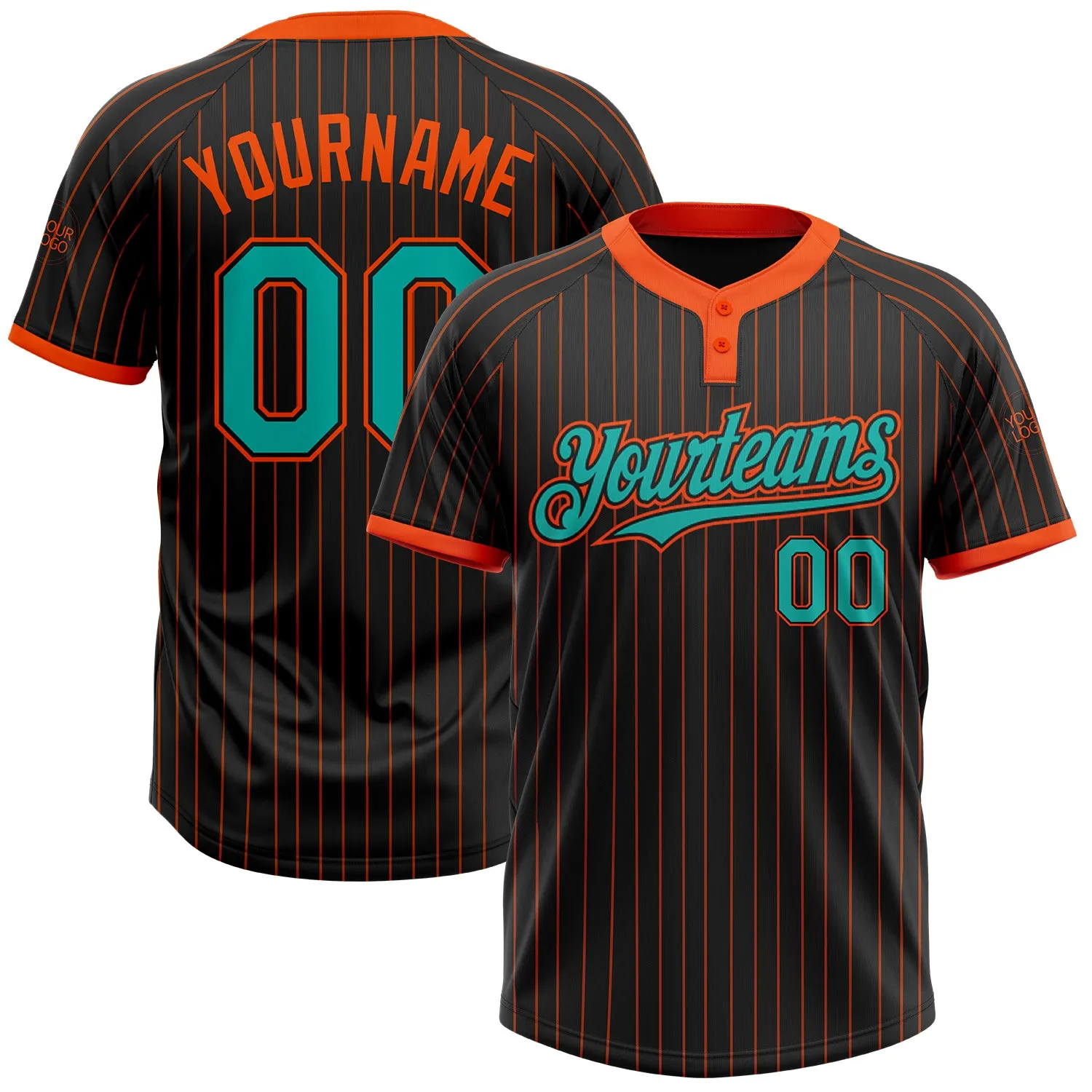 Custom Black Orange Pinstripe Aqua Two-Button Unisex Softball Jersey FansIdea