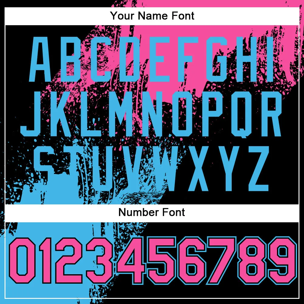 Custom Black Pink-Sky Blue 3D Pattern Abstract Brush Stroke Two-Button Unisex Softball Jersey FansIdea
