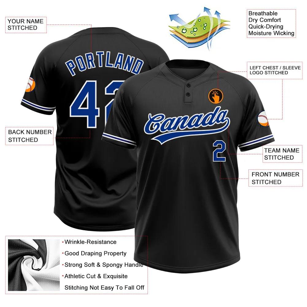 Custom Black Royal-White Two-Button Unisex Softball Jersey FansIdea