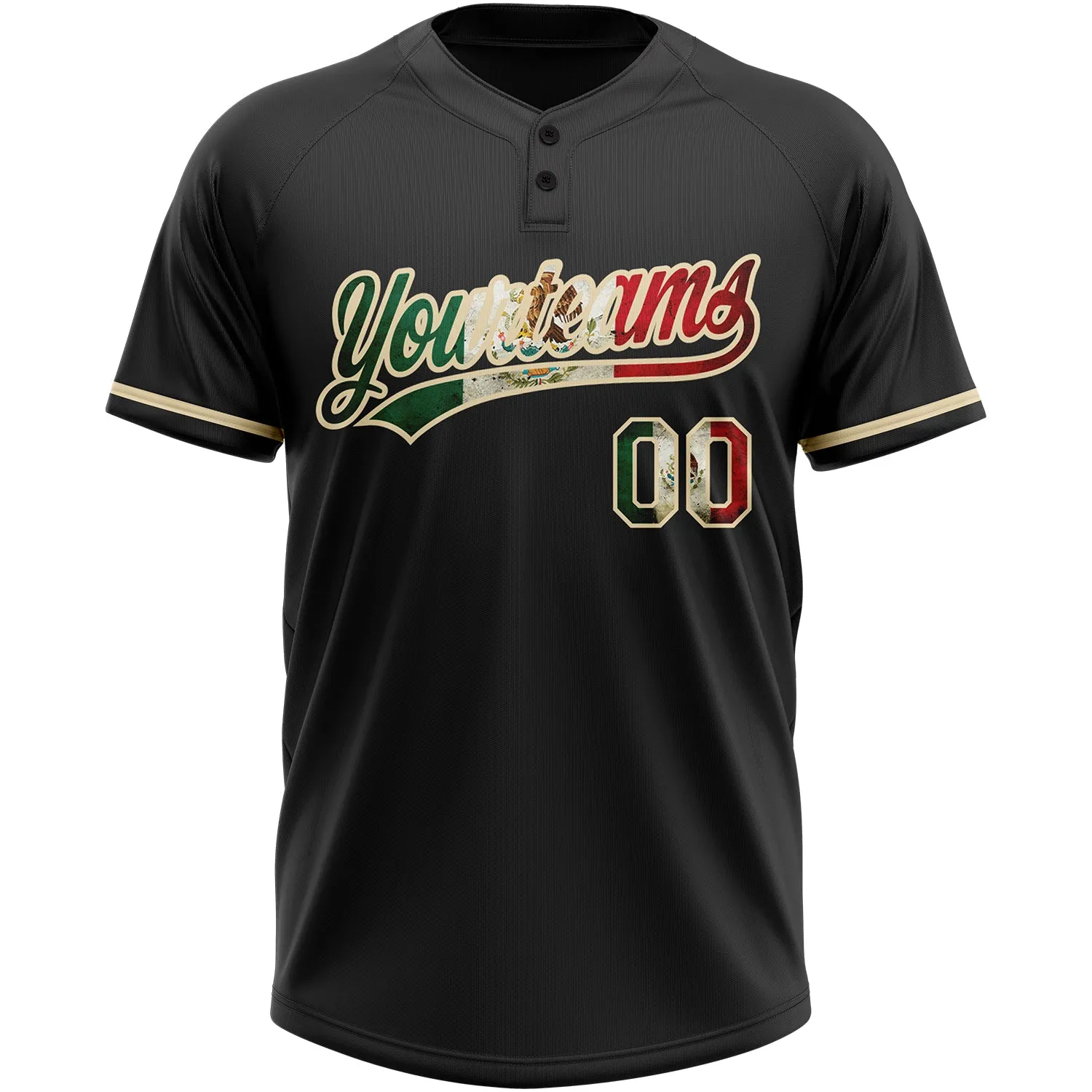 Custom Black Vintage Mexican Flag-City Cream Two-Button Unisex Softball Jersey FansIdea