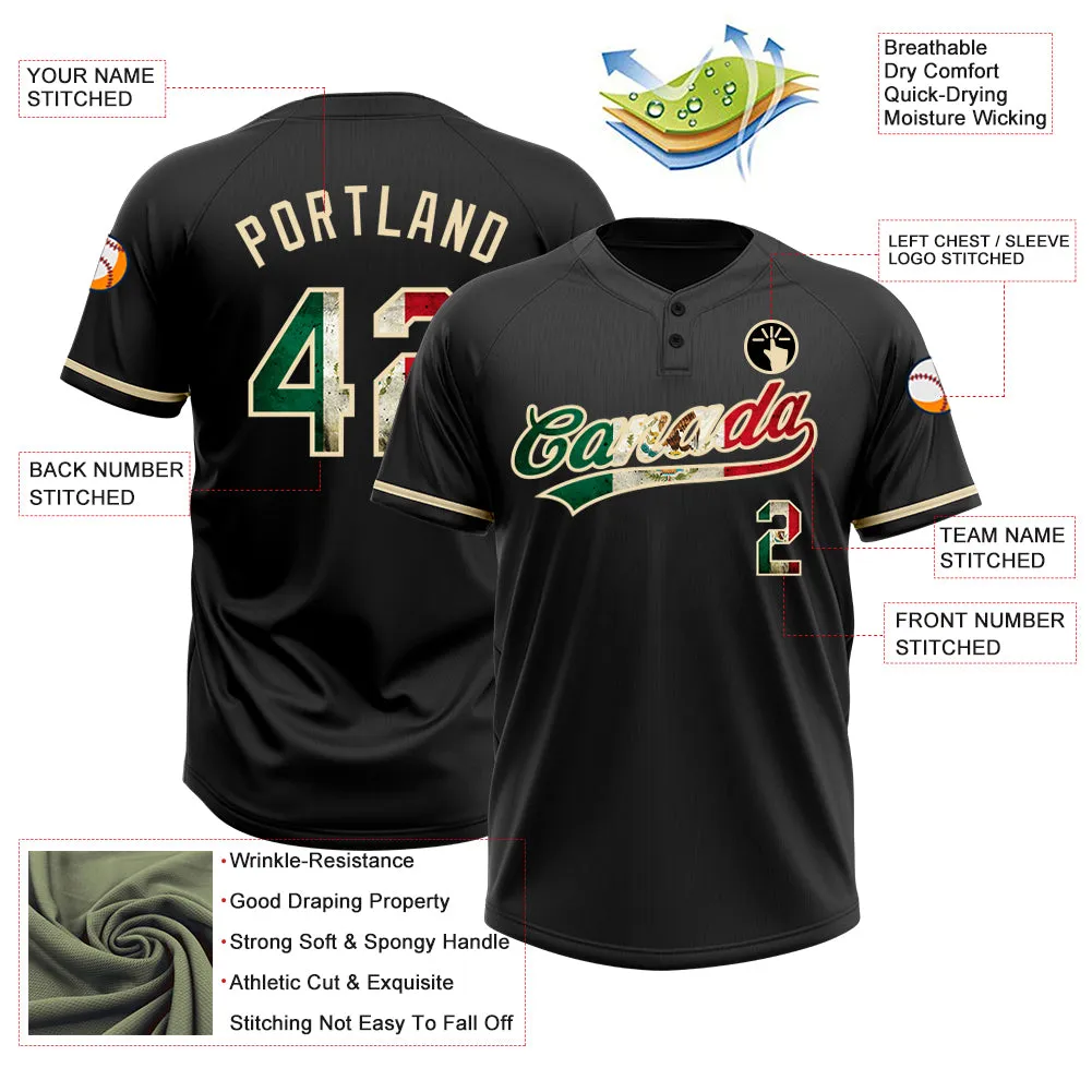 Custom Black Vintage Mexican Flag-City Cream Two-Button Unisex Softball Jersey FansIdea