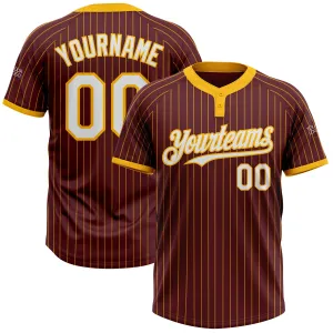 Custom Burgundy Gold Pinstripe White Two-Button Unisex Softball Jersey FansIdea