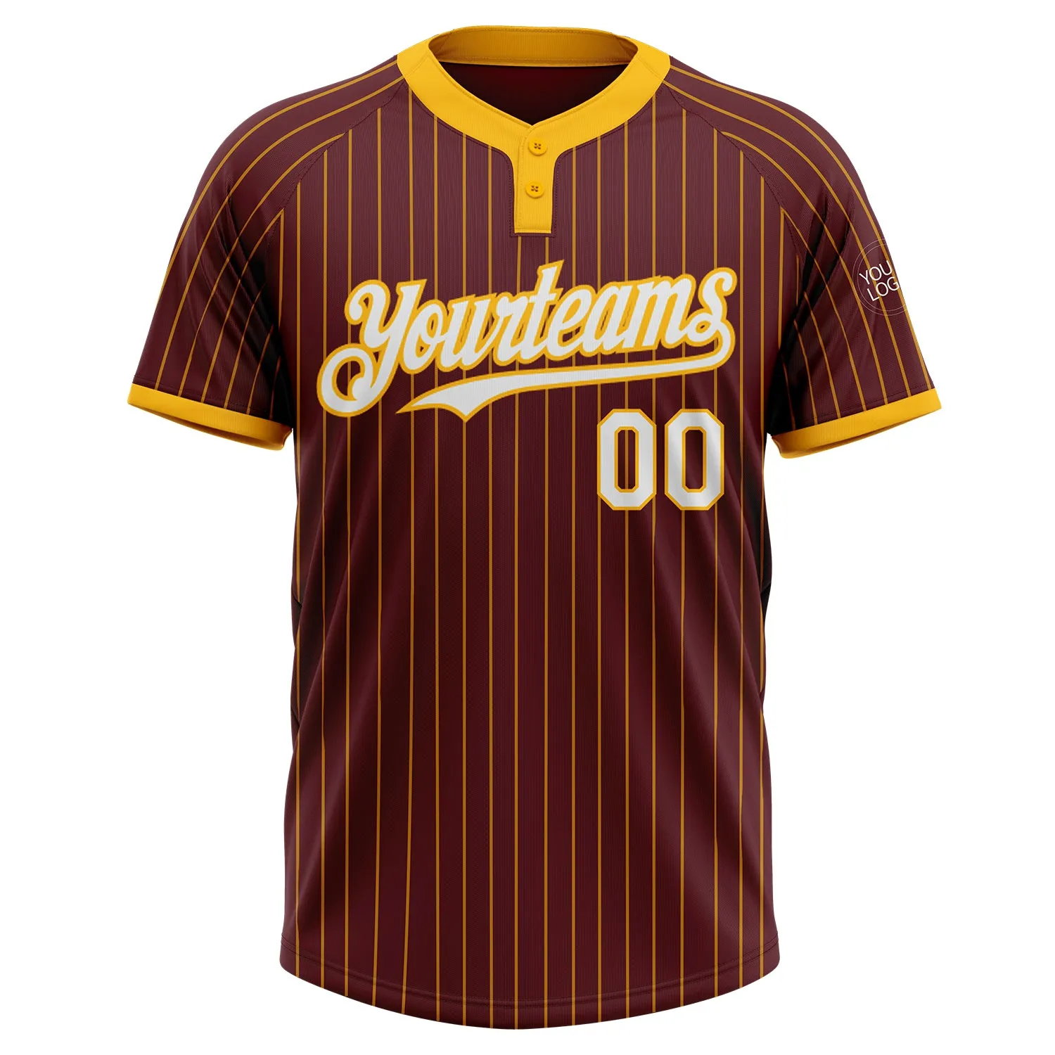 Custom Burgundy Gold Pinstripe White Two-Button Unisex Softball Jersey FansIdea