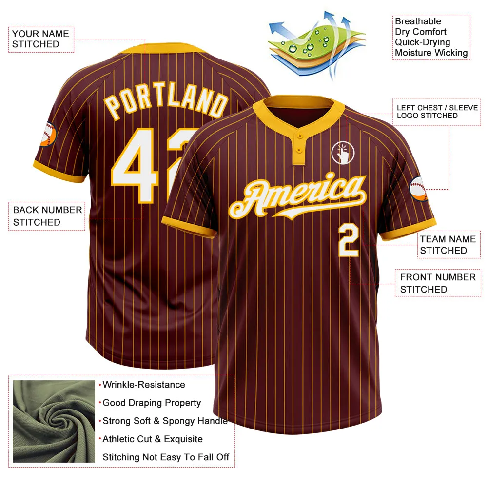 Custom Burgundy Gold Pinstripe White Two-Button Unisex Softball Jersey FansIdea