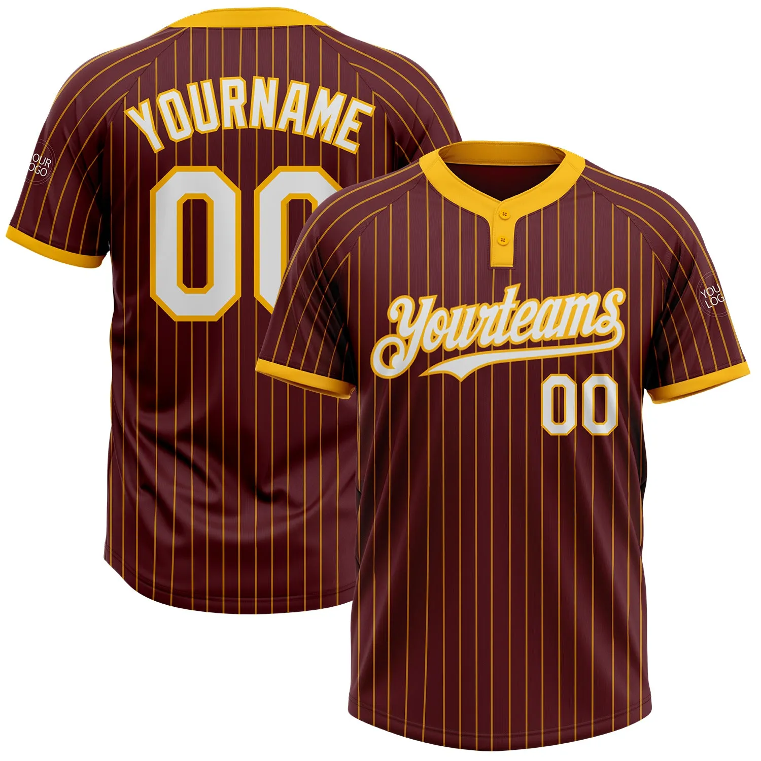 Custom Burgundy Gold Pinstripe White Two-Button Unisex Softball Jersey FansIdea
