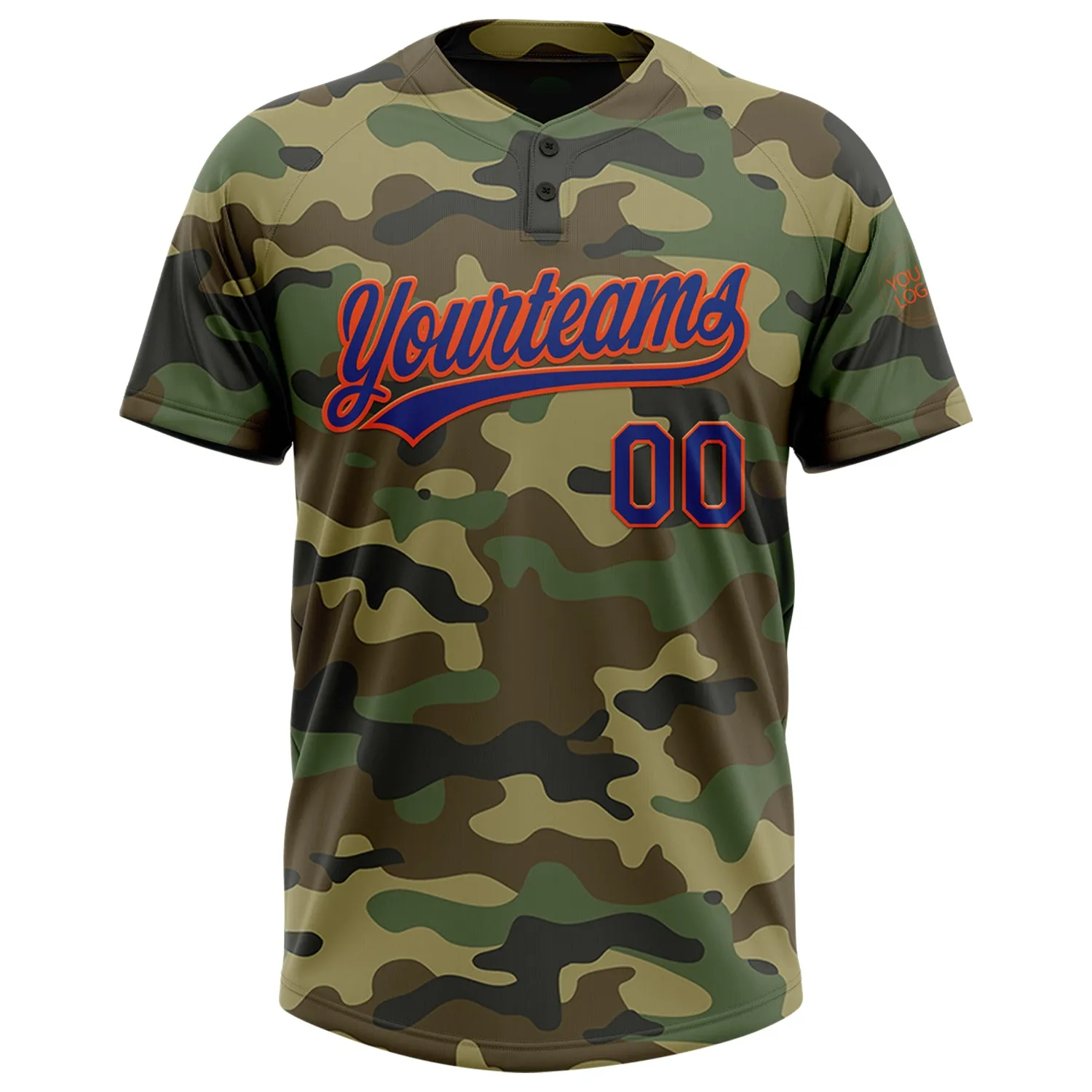 Custom Camo Royal-Orange Salute To Service Two-Button Unisex Softball Jersey FansIdea