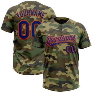 Custom Camo Royal-Orange Salute To Service Two-Button Unisex Softball Jersey FansIdea